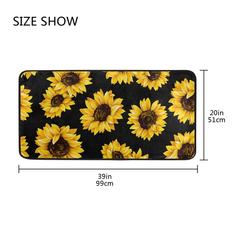 senya Kitchen Rugs Sunflower Black Design Non-Slip Soft Kitchen Mats Bath Rug Runner Doormats Carpet for Home Decor, 39" X 20" - Image 5